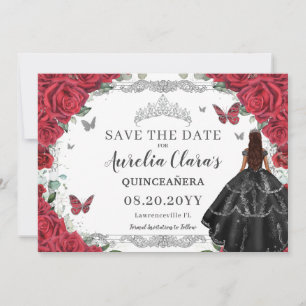 Red Floral Black Gown Quinceanera 16 . Geburtstag Save The Date