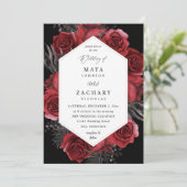Red Floral & Black Wedding - Black Einladung (Stehend Vorderseite)