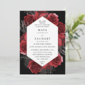 Red Floral & Black Wedding - Black V3 Einladung (Stehend Vorderseite)