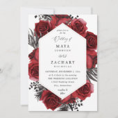 Red Floral & Black Wedding Einladung (Vorderseite)