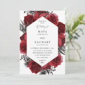 Red Floral & Black Wedding Einladung (Stehend Vorderseite)