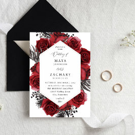 Red Floral & Black Wedding Einladung
