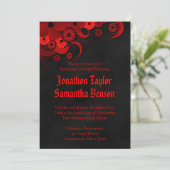 Red Floral Black Wedding Probe Dinner Einladungen (Stehend Vorderseite)