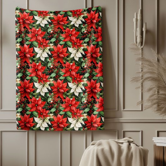 Red Floral Blanket Classic Christmas Couch Style Fleecedecke