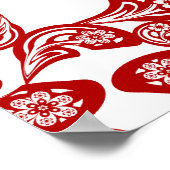 Red Floral Boho Chic Peacock Hochzeitstabelle Poster (Ecke)
