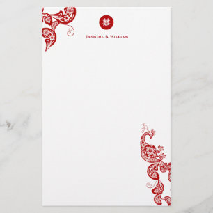 Red Floral Boho Peacock Eastern Chic Asiatische Ho Briefpapier