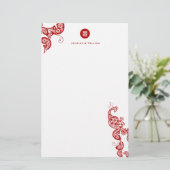 Red Floral Boho Peacock Eastern Chic Asiatische Ho Briefpapier (Stehend Vorderseite)