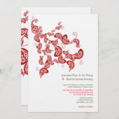 Red Floral Boho Peacock Eastern Chic Asiatische Ho Einladung (Vorne/Hinten)