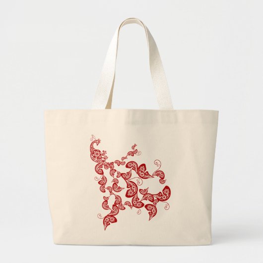 Red Floral Boho Peacock Elegantes orientalisches C Jumbo Stoffbeutel (Vorne)