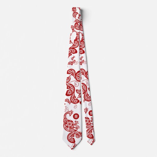Red Floral Boho Peacock Elegantes orientalisches C Krawatte (Vorderseite)