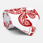 Red Floral Boho Peacock Elegantes orientalisches C Krawatte (Gerollt)