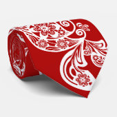 Red Floral Boho Peacock Elegantes orientalisches C Krawatte (Gerollt)