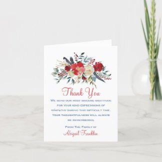Red Floral Bouquet Sympathy Folded Thank You Card Dankeskarte