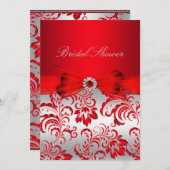 Red Floral & Bow Brautparty Einladung (Vorne/Hinten)