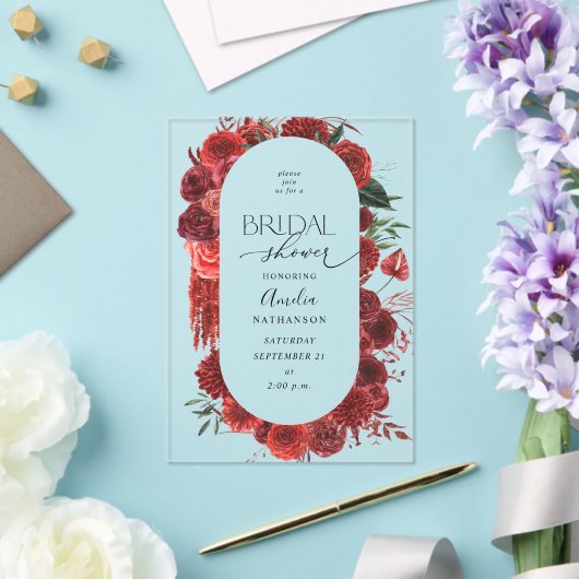 Red Floral Brautparty Acryleinladungen (In Situ (Hochzeit))