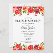 Red Floral Brunch Bubbly Brautparty Einladung (Vorderseite)