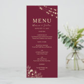 Red Floral Burgundy Wedding Menükarte (Stehend Vorderseite)