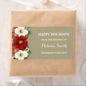 Red Floral Burlap Weihnachtsbäckerchen Labels (Insitu)