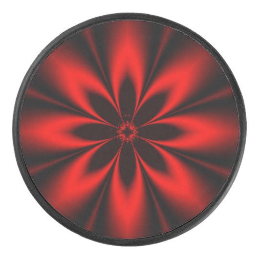 Red Floral Burst Eishockey Puck (Vorderseite)