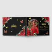 Red Floral Butterfells Black Quinceañera Foto Gästebuch (Voll)