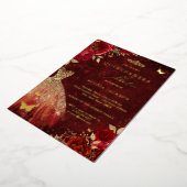 Red Floral Butterfly Gold Dress Quinceanera Folieneinladung (Gedreht)