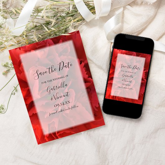 Red Floral Carnation Wedding Save the Date