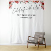 Red Floral Celebrate mit uns! Hintergrund für Foto Wandteppich (Beispiel)