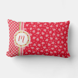 Red Floral Christmas Monogram Lumbar Pillow Lendenkissen