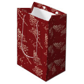 Red Floral Christmas Pattern Mittlere Geschenktüte (Vorderseite Schrägansicht)