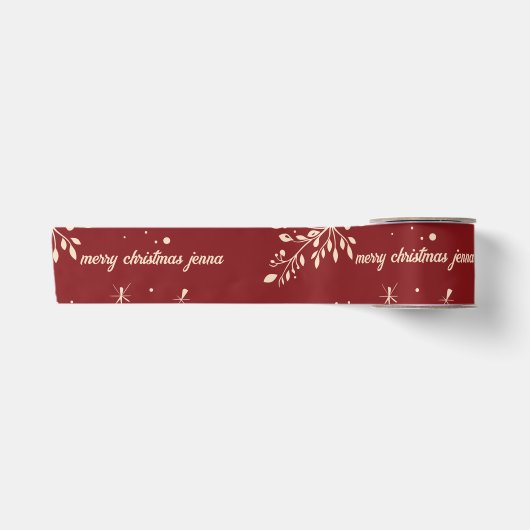 Red Floral Christmas Pattern Satinband (Vorderseite)