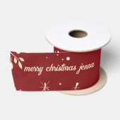 Red Floral Christmas Pattern Satinband (Spule)