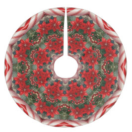 Red Floral Christmas Tree Skirt Polyester Weihnachtsbaumdecke