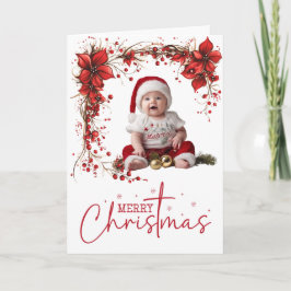 Red Floral Christmas Wreath Elegant Holiday Feiertagskarte