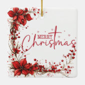 Red Floral Christmas Wreath – Elegant Holiday Keramikornament (Rückseite)