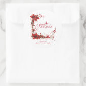 Red Floral Christmas Wreath – Elegant Holiday Runder Aufkleber (Tasche)