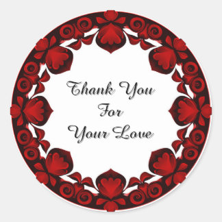 Red Floral Circular Frame Runder Aufkleber
