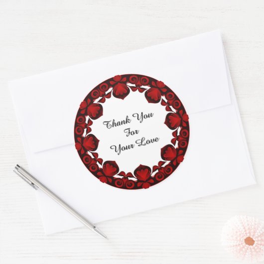 Red Floral Circular Frame Runder Aufkleber (Umschlag)