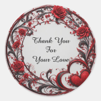 Red Floral Circular Frame Runder Aufkleber