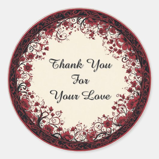 Red Floral Circular Frame Runder Aufkleber (Vorderseite)