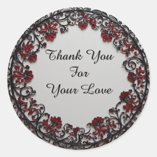 Red Floral Circular Frame Runder Aufkleber (Vorderseite)