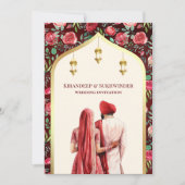 Red Floral Cream Gold Anand Karaj Sikh Wedding Einladung (Vorderseite)