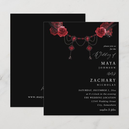 Red Floral & Crystal Wedding - Black (Vorne/Hinten)