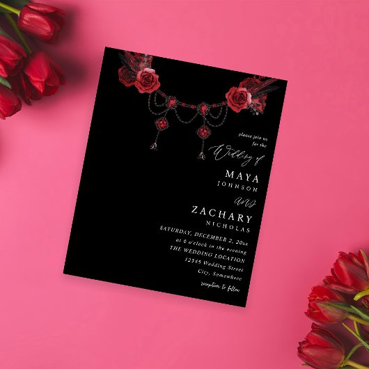 Red Floral & Crystal Wedding - Black Flyer