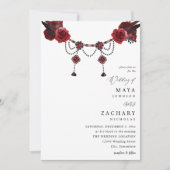 Red Floral & Crystal Wedding Einladung (Vorderseite)