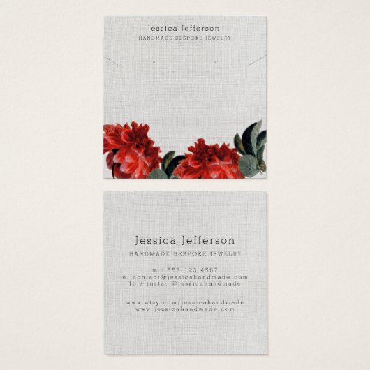 Red Floral Custom Square Jewelry Display Card (Vorne & Hinten)