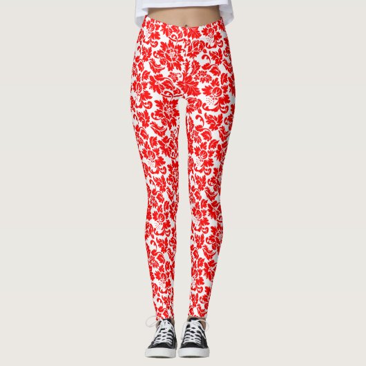 Red Floral Damask Leggings (Vorderseite)