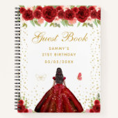 Red Floral Dark Skin Princess Gästebuch Notizblock (Vorderseite)