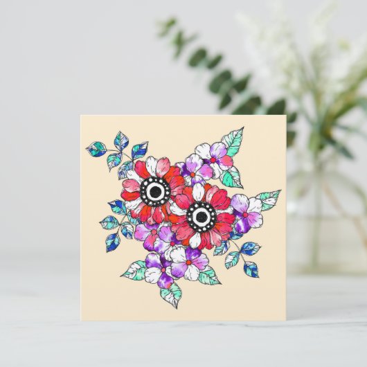 Red floral decoration dankeskarte (Stehend Vorderseite)