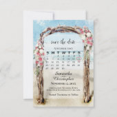 Red Floral Driftwood Beach Arbor Calendar Wedding Save The Date (Vorderseite)
