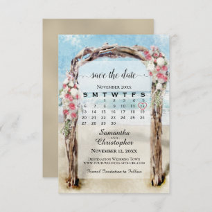 Red Floral Driftwood Beach Arbor Calendar Wedding Save The Date